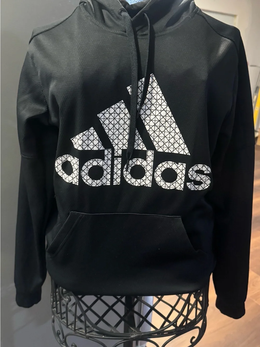 Men’s Adidas Black Hoodie with White Geometric Logo